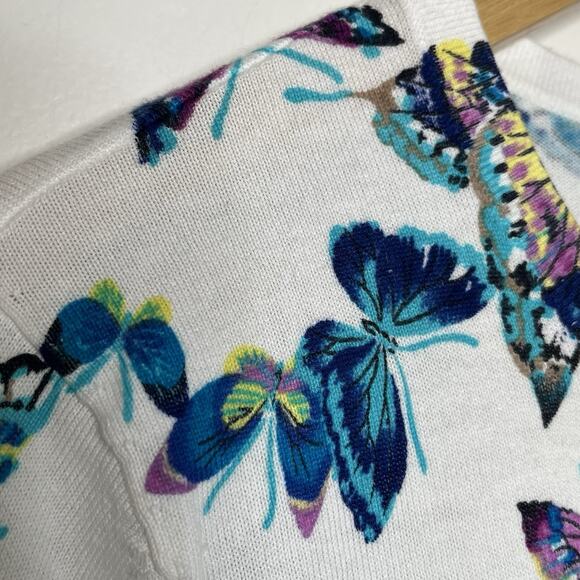 Butterfly Print Cardigan Womens Size L Talbots Fairy Nature Twee Lightweight - Picture 3 of 6